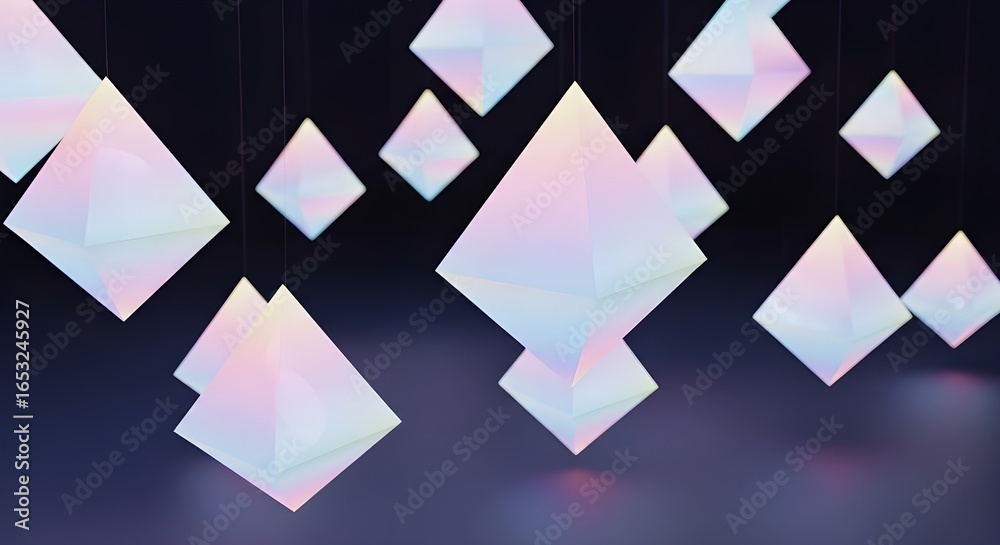 Fototapeta premium Abstract 3D Pyramids Floating on Soft Pastel Gradient Background