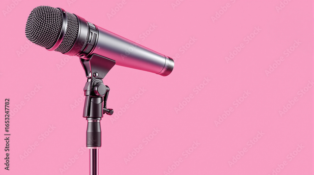 Obraz premium Microphone on Stand - Pink Background