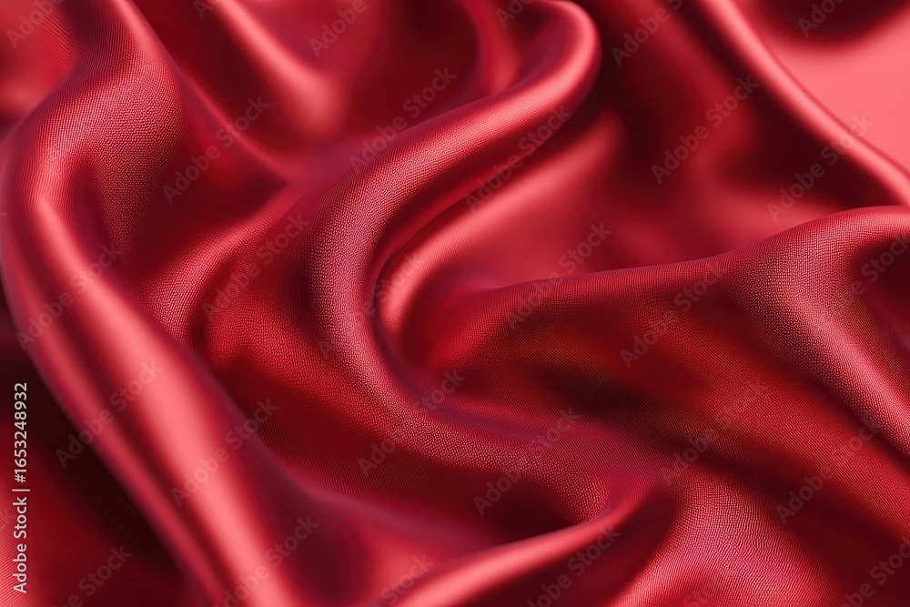 Fototapeta premium Luxurious Red Silk Fabric with Elegant Drapes and Folds Texture