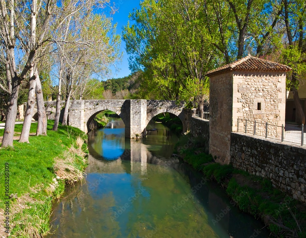 Fototapeta premium Old stone bridge over a calm river