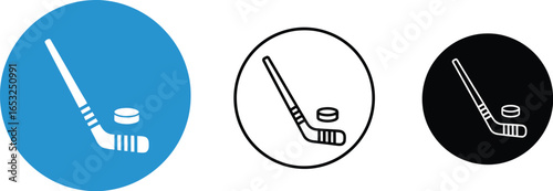 Hockey stick and puck vector icon illustration set design