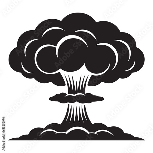 Mushroom Cloud Isolated Vector Illustration Aftermath Nuclear Explosion Silhouette Style. Vector black silhouette. with white background