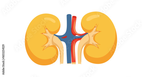 Human Kidneys Illustration with Renal Artery and Vein.