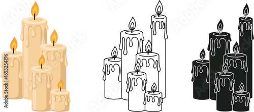 Vector candles illustration set candle flame light design