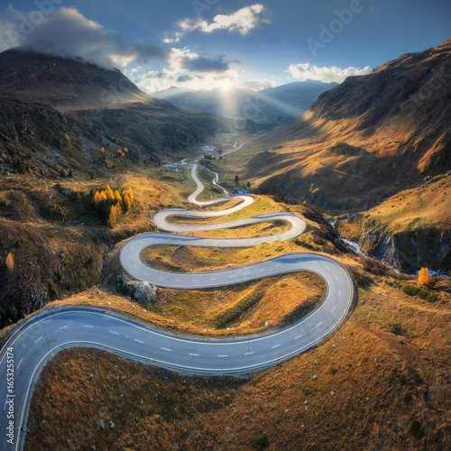 Aerial view of winding moun...