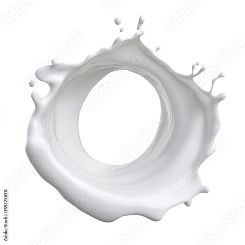 Dynamic milk splash creating circular motion with liquid dramatic swirl