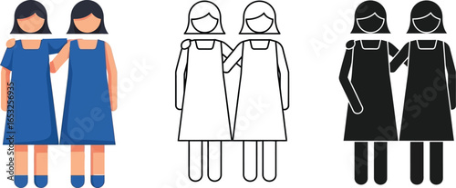 Two girls friends hugging vector illustration friendship icon