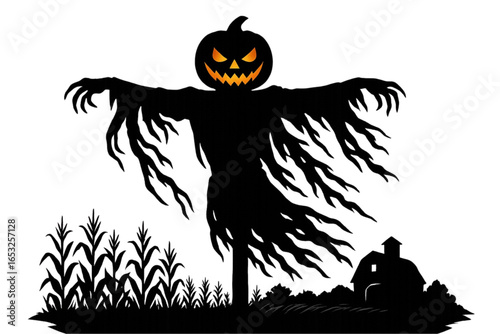 Pumpkin-Headed Phantom Scarecrow
Menacing Jack-o-Lantern Scarecrow Silhouette in Cornfield with Tattered Rags
scarecrow