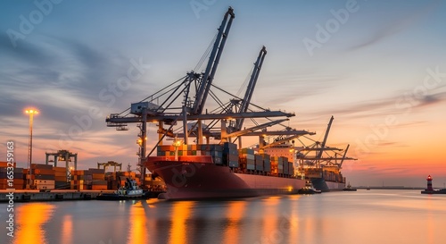 Wallpaper Mural Container Ships Unloading in Industrial Harbor Setting Torontodigital.ca
