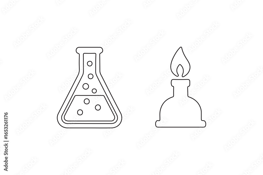 Fototapeta premium vector illustration of a laboratory flask and lamp outline vector
