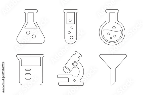 set of laboratory glassware and icons