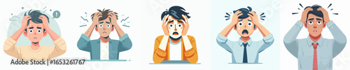 Illustration Set of Depressed Desperate Frustrated Man Character Expression Emotion