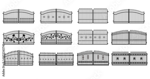 Wrought, iron gates silhouette set - vector illustration