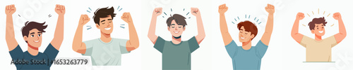 Cartoon Diverse Man Celebration Gesture Illustration Set of People