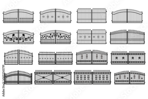 Wrought, iron gates silhouette set - vector illustration