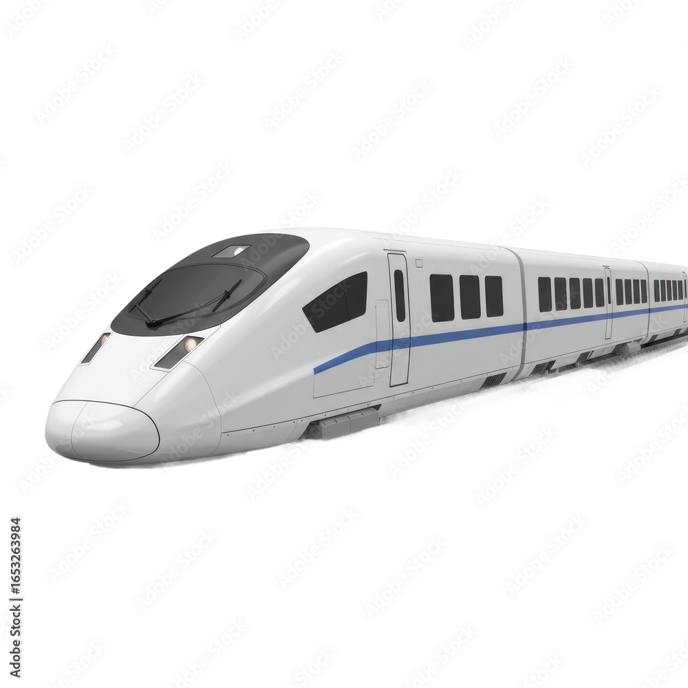Fototapeta premium Modern, white high-speed train glides across a track, showcasing sleek design and efficient transportation.
