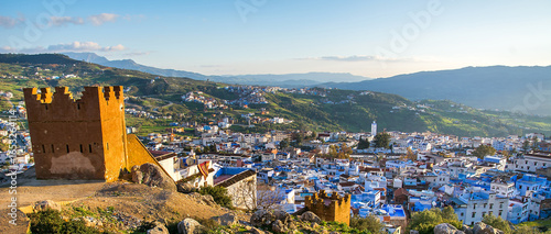 Amazing view of the blue city of Chefchaouen in the Rif mountains. Location: Chefchaouen, Morocco, Africa. Artistic picture. Beauty world