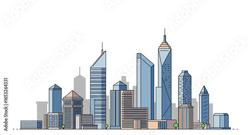 Illustrative Skyline A Modern Cityscape with Diverse Architectural Structures and Blue Tones