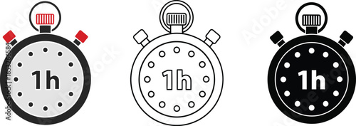 One hour timer stopwatch countdown time management vector art