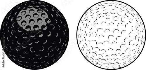 Golf ball silhouette and outline vector illustration with dimples design for sports, game, and equipment
