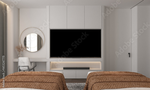 living room interior with tv wall. 3d rendering