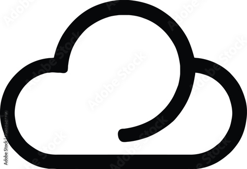 Simple Black and White Cloud Icon with Stylized Gap on Right Side — Minimalist Vector Symbol Representing Cloud Computing, Storage, and Digital Infrastructure