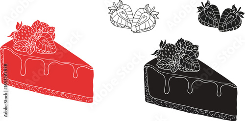 Delicious strawberry cheesecake slice dessert vector image