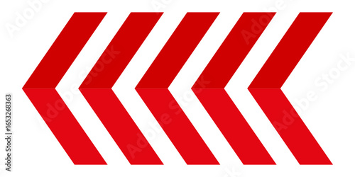 Red chevron arrows pointing leftward in a repeating pattern on a white background