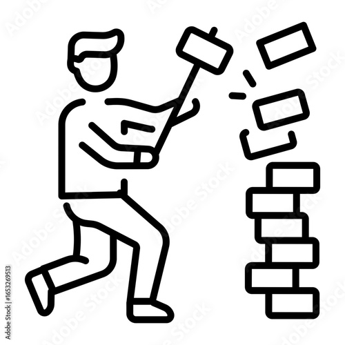A linear style icon showing breaking wall barriers
