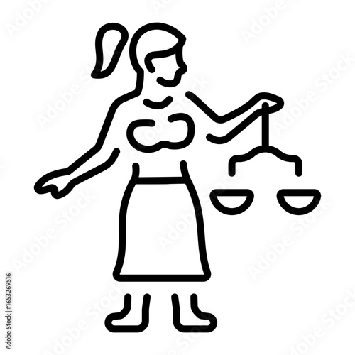 An outline icon of lady justice legal system