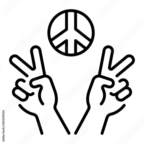 A linear style icon depicting victory hand celebration