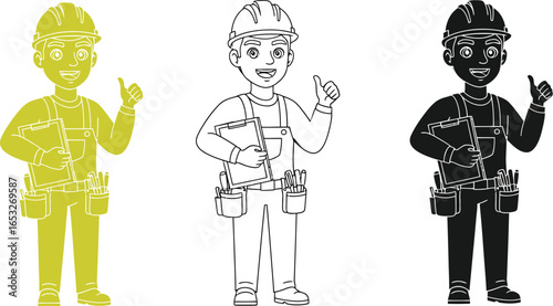 Find cartoon handyman construction worker vector illustration