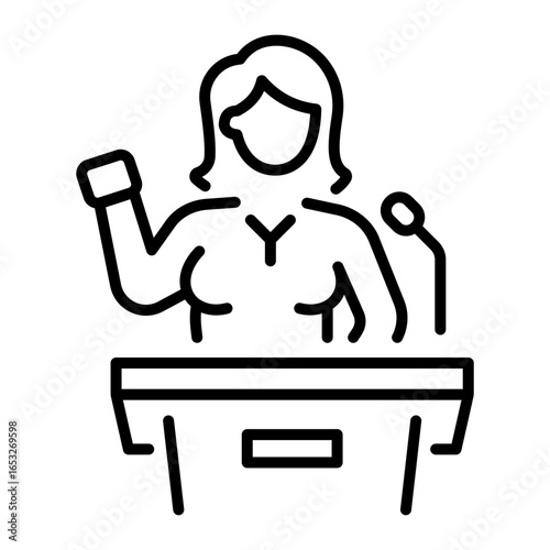 A line style icon showing speech public speaking