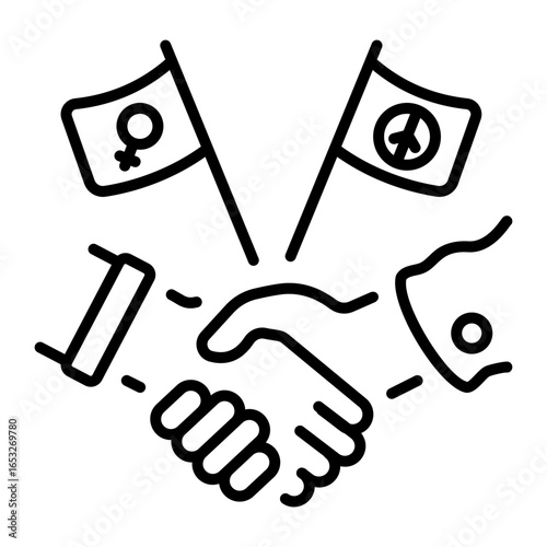 A linear style icon depicting an alliance partnership 