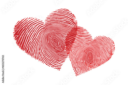 Two red fingerprint hearts on white background – vector illustration