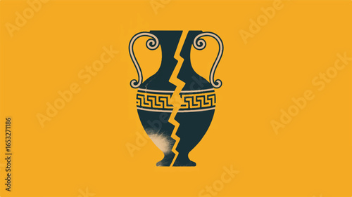 Cracked Ancient Greek Amphora Vase Silhouette on Yellow Background ancient Greece Greek vase