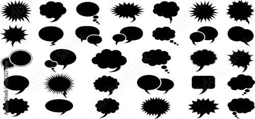 Vector set of various black comic book speech bubbles, thought balloons, and dialogue boxes isolated on white.