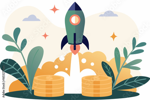 Start rakiety. Koncepcja nowego biznesu, startupu, wzrostu finansowego i udanej inwestycji.