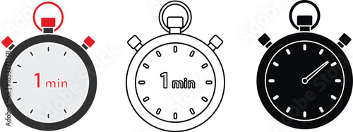 Stopwatch timer one minute time countdown illustration
