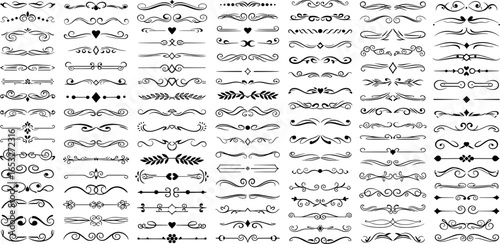 Elegant collection of vintage calligraphic dividers, ornate filigree flourishes, and decorative text separators for classic design.
