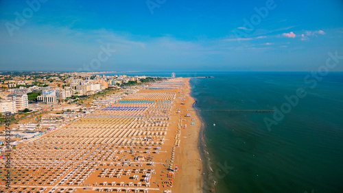 Tableau sur toile Aerial view of large equipped sandy beaches
