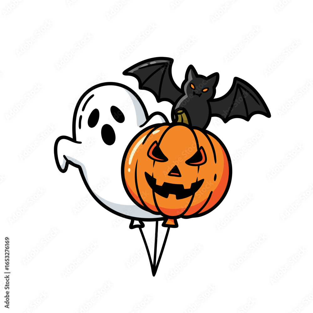 Fototapeta premium cartoon halloween vector graphic illustration ghost jack o lantern bat balloons set