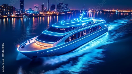 Wallpaper Mural Futuristic Yacht Glides Through Night Waters with City Skyline Backdrop Torontodigital.ca