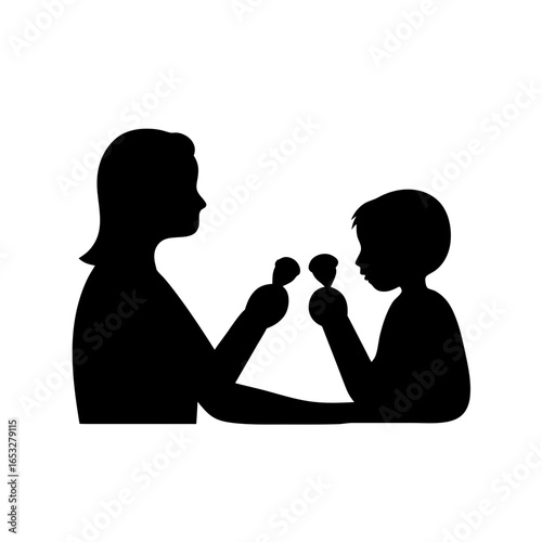 Silhouette of woman and child clinking glasses to celebrate an occasion