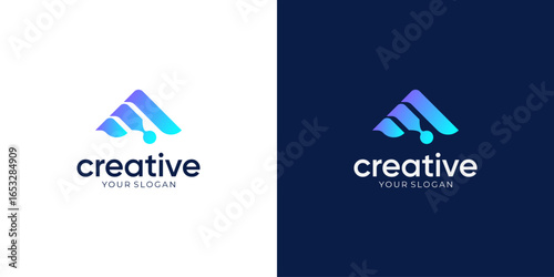 Unique Concept of Letter F or M Logo Design Ideas. Abstract Combined of Raise Diagram Technology.