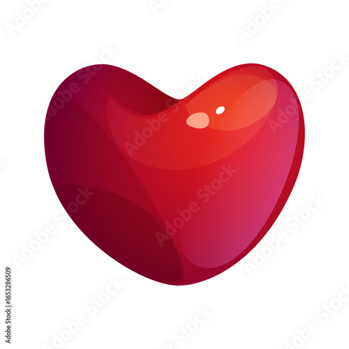 Shiny Red Heart Symbol of Love and Affection, Isolated on White Background