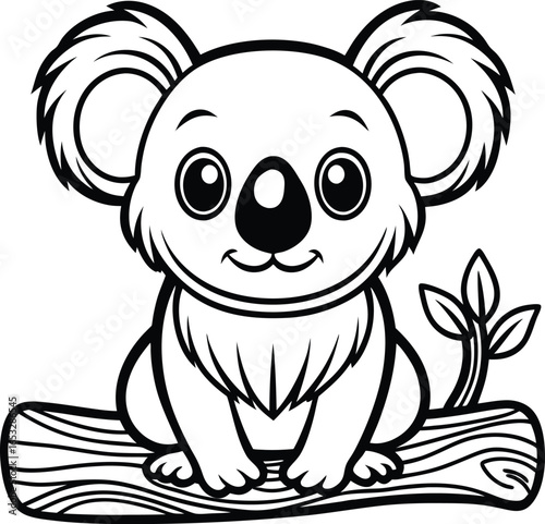 koala on wood vector design for kids coloring page 