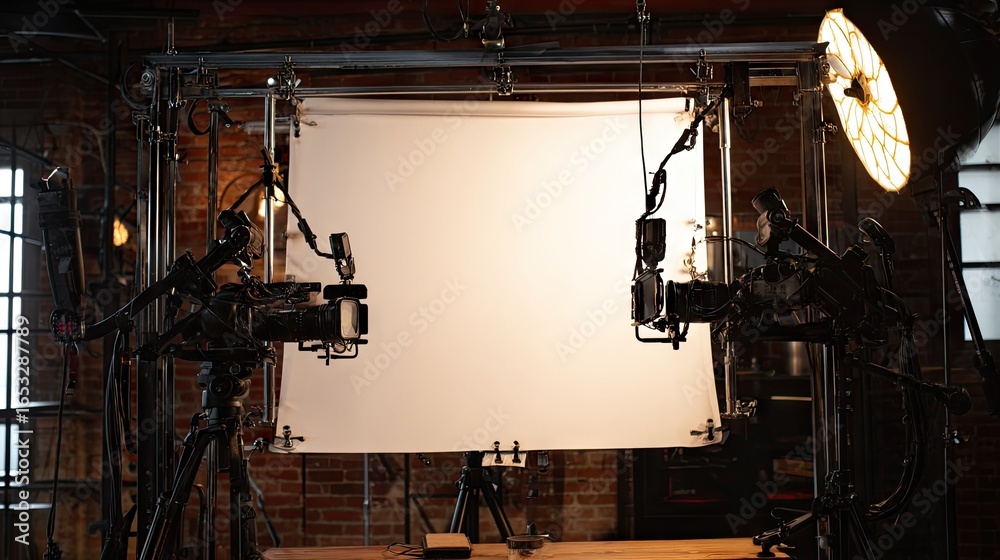 Fototapeta premium Professional video production equipment setup in a brick .