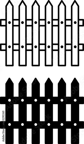 Fence Icons. Black and White Vector Illustrations. Wooden Fence for Delimiting Territory, Security from Prying Eyes. Concept Protection