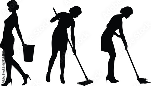  Women Cleaning Silhouettes